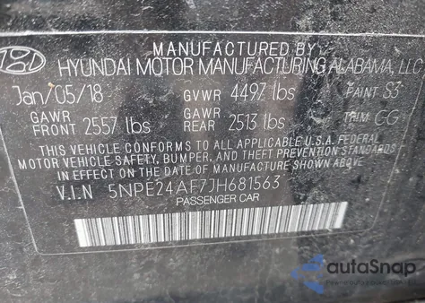 2018 Hyundai Sonata Se from USA, damaged, VIN 5NPE24AF7JH681563